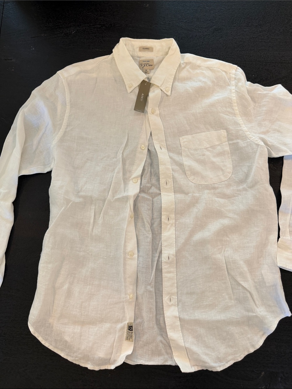 J. Crew Men’s White Linen Button-Down Shirt - Classic Pocket